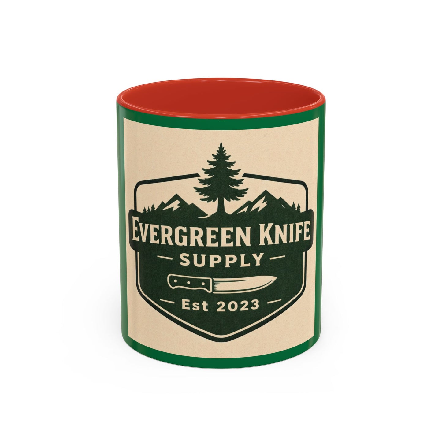 Evergreen Knife Supply Coffee Mug — Rustic Outdoor Camper 11/15oz Accent Mug
