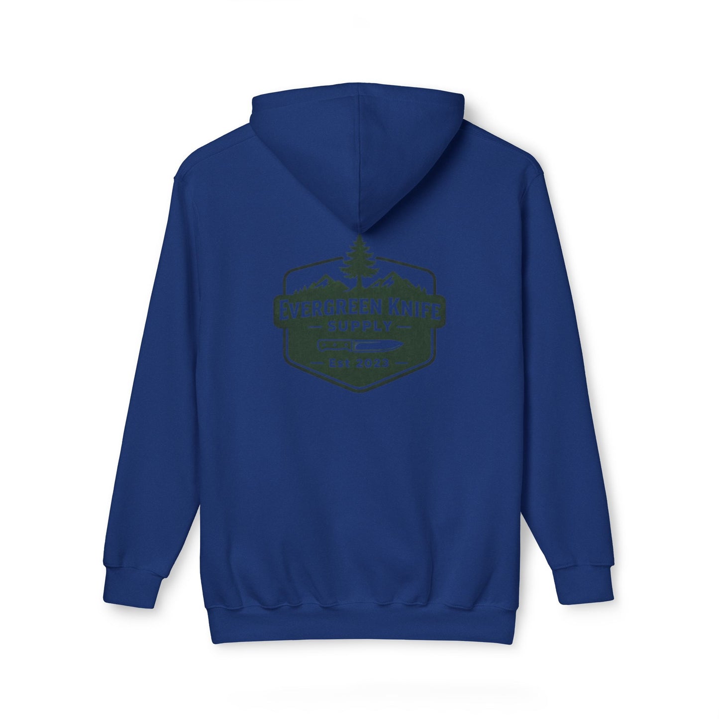 Evergreen Knife Supply Hoodie — Outdoor Camping Logo Pullover (Est. 2023)