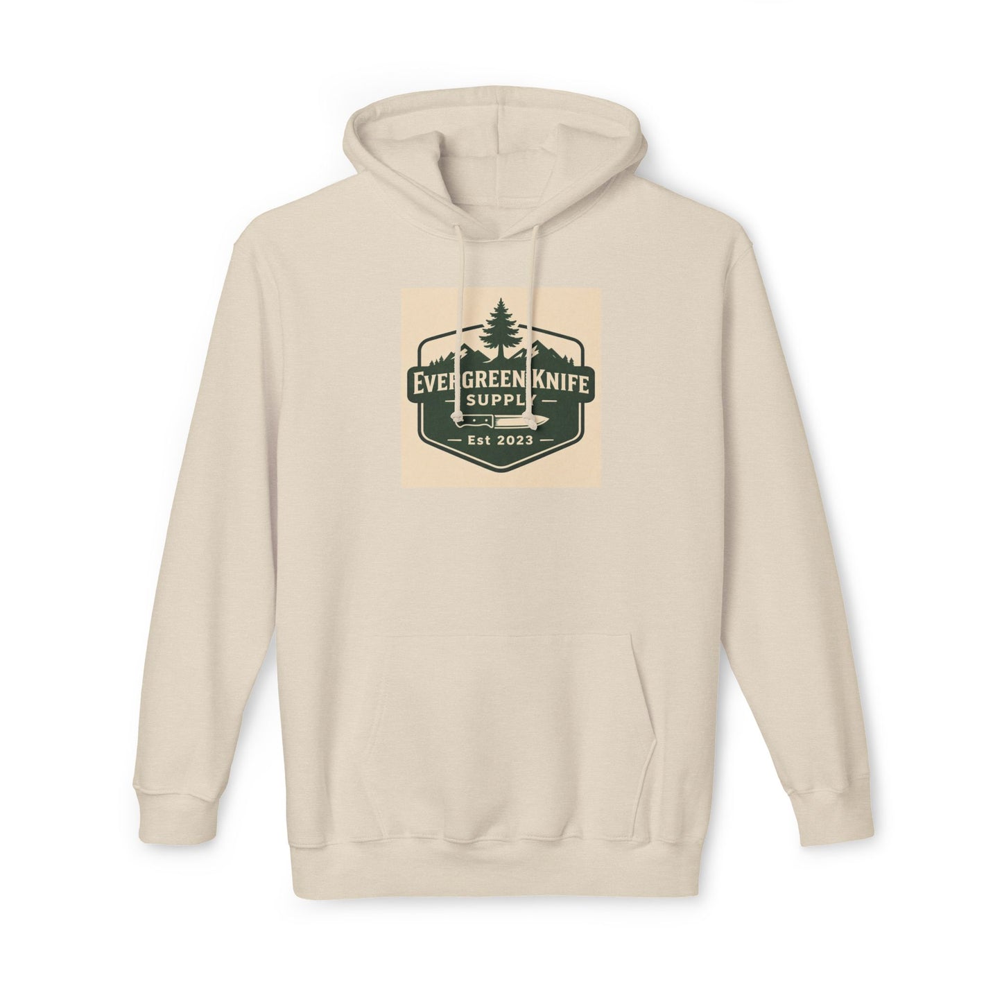 Evergreen Knife Supply Hoodie — Outdoor Camping Logo Pullover (Est. 2023)