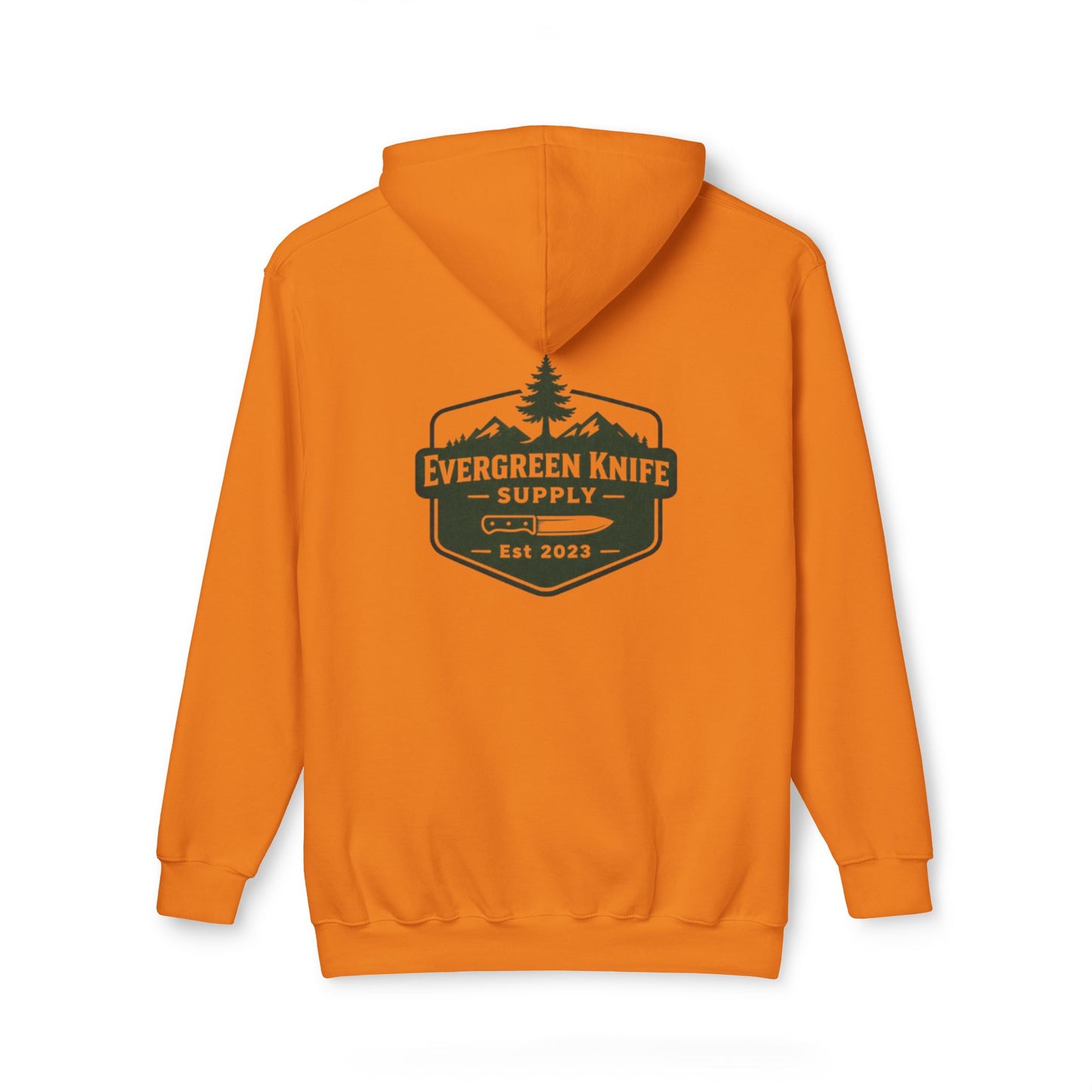 Evergreen Knife Supply Hoodie — Outdoor Camping Logo Pullover (Est. 2023)
