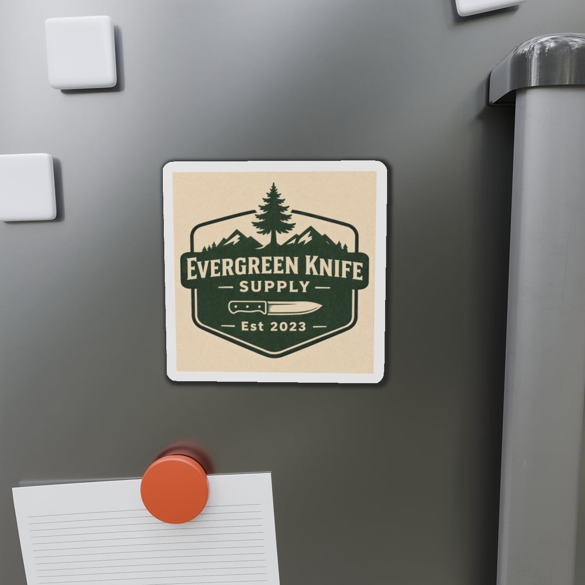 Evergreen Knife Supply Die-Cut Magnet — Outdoor Knife Logo Fridge Sticker (Est. 2023)