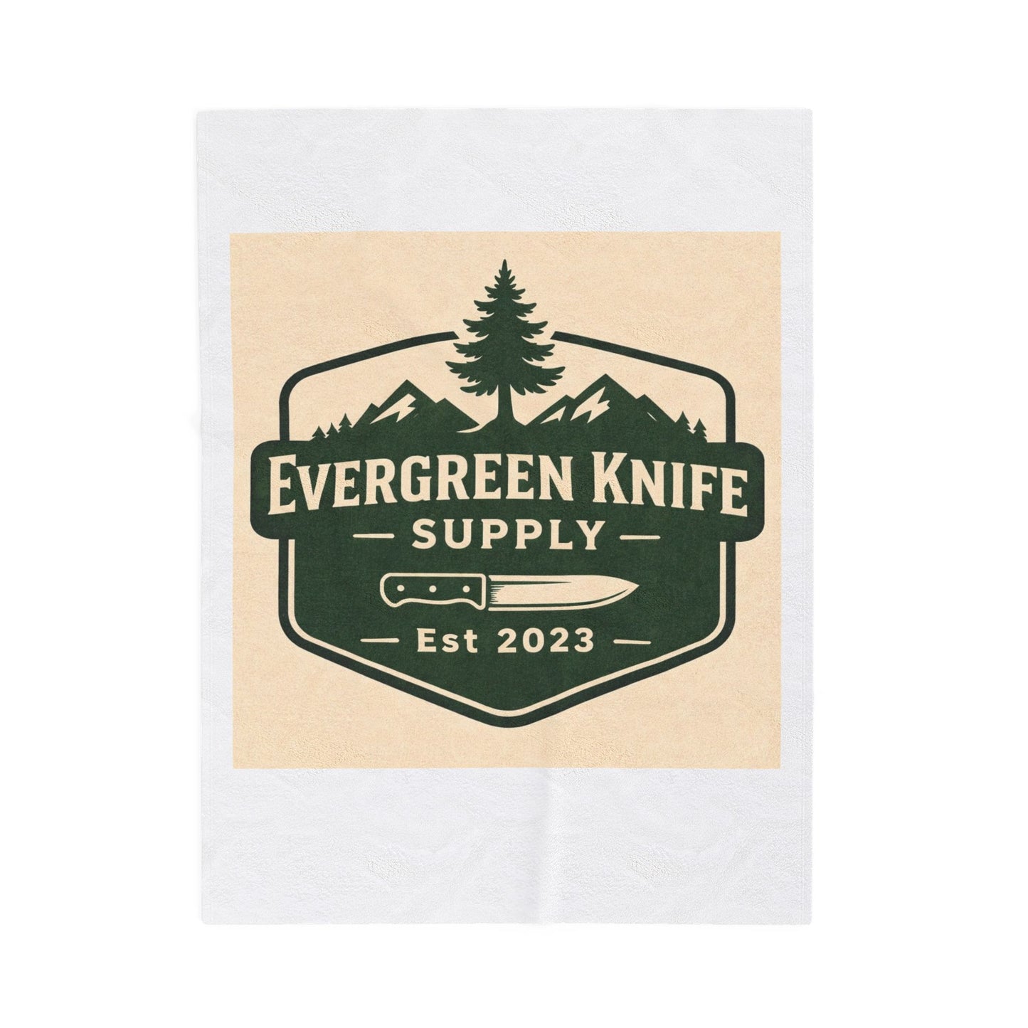 Evergreen Knife Supply Velveteen Plush Blanket — Outdoor Knife Logo Throw