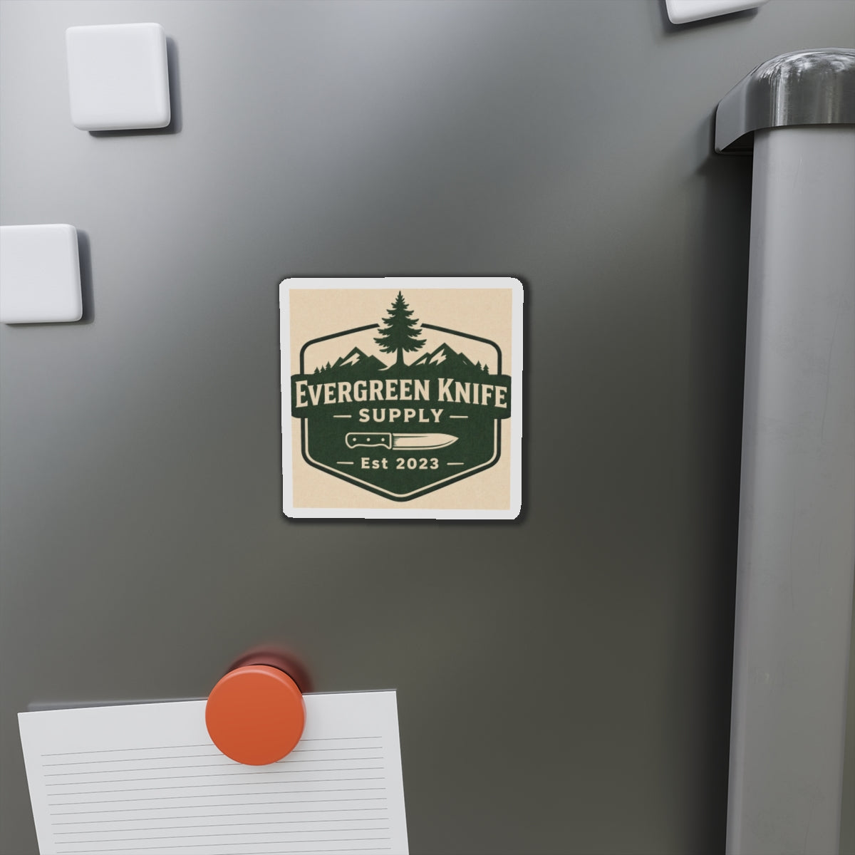 Evergreen Knife Supply Die-Cut Magnet — Outdoor Knife Logo Fridge Sticker (Est. 2023)