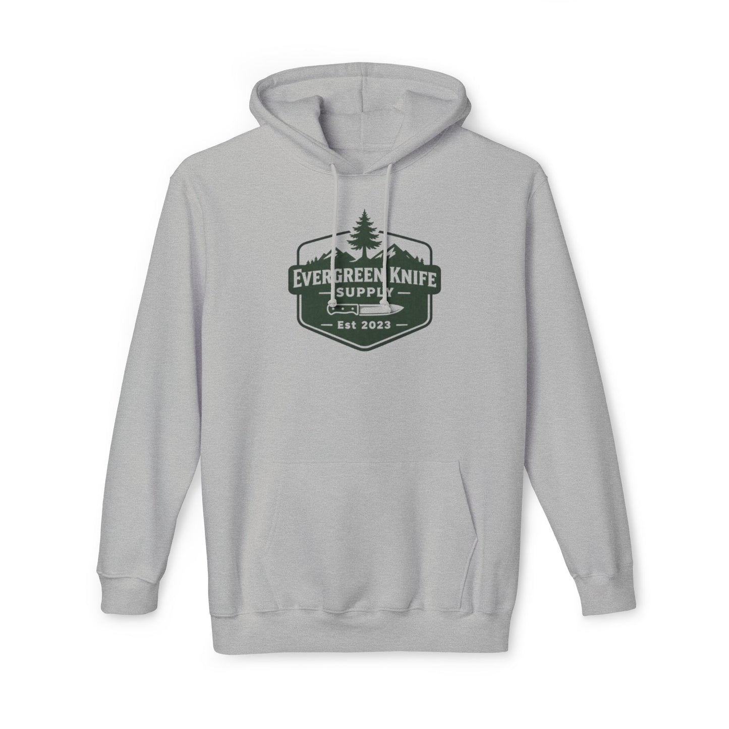 Evergreen Knife Supply Hoodie — Outdoor Camping Logo Pullover (Est. 2023)