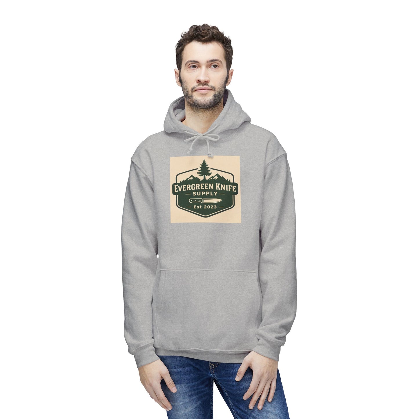 Evergreen Knife Supply Hoodie — Outdoor Camping Logo Pullover (Est. 2023)