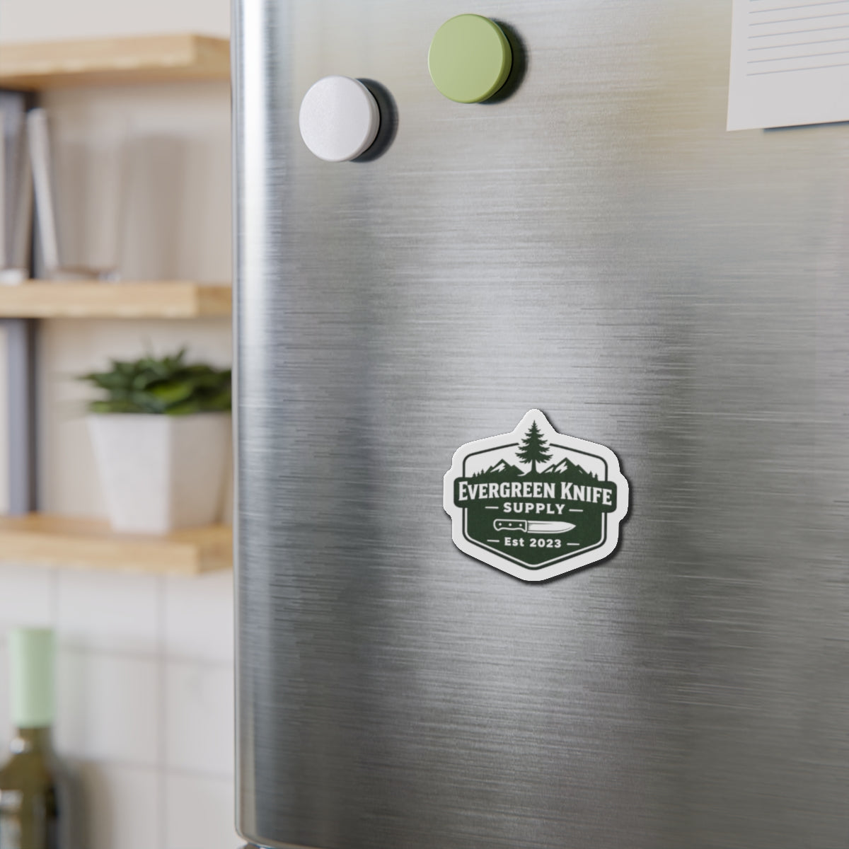 Evergreen Knife Supply Die-Cut Magnet — Outdoor Knife Logo Fridge Sticker (Est. 2023)