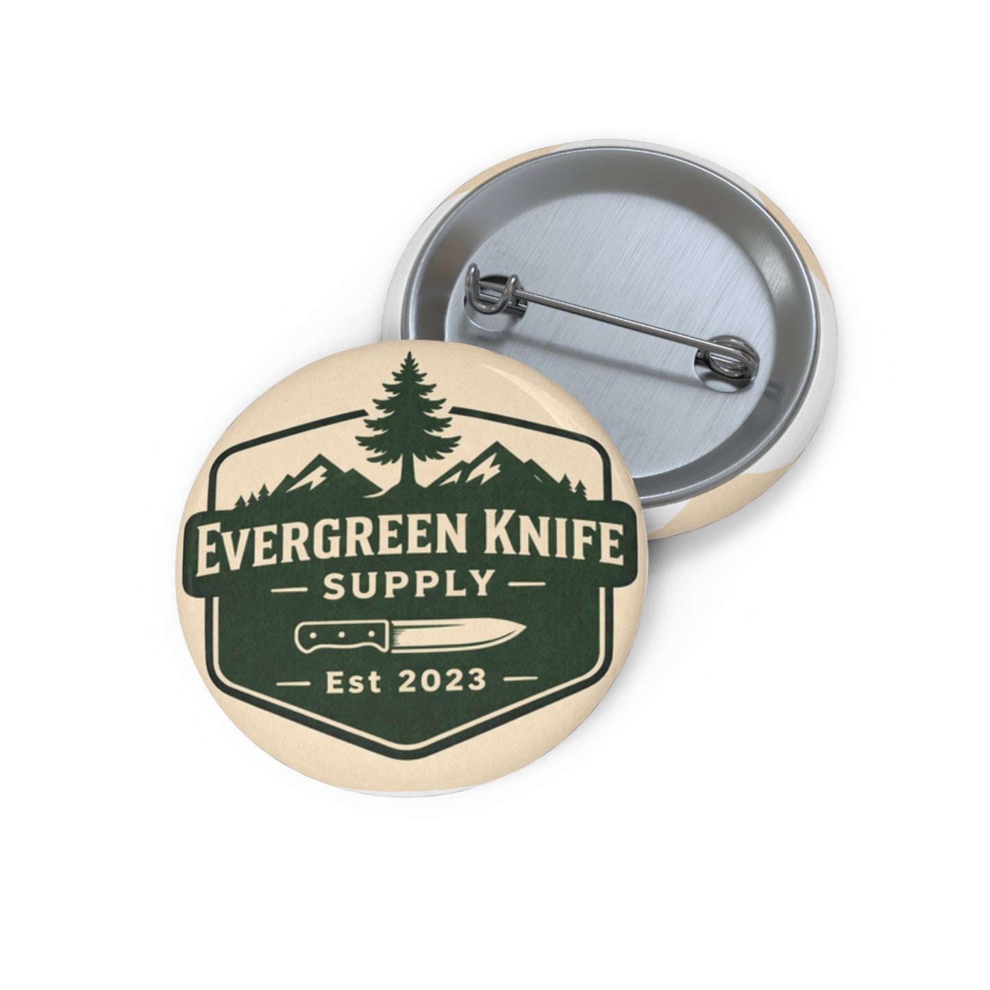Evergreen Knife Supply Pin Button — Outdoor Logo Lapel Pin (Est. 2023)