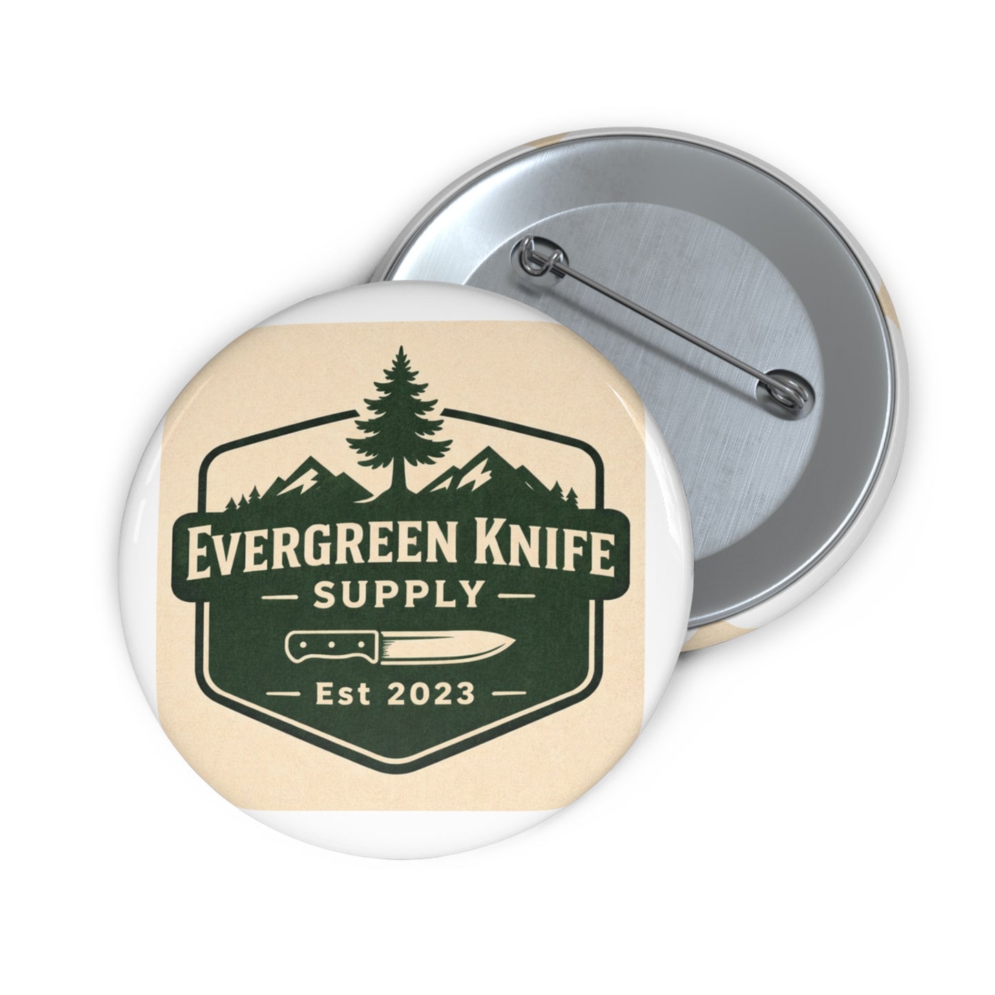 Evergreen Knife Supply Pin Button — Outdoor Logo Lapel Pin (Est. 2023)
