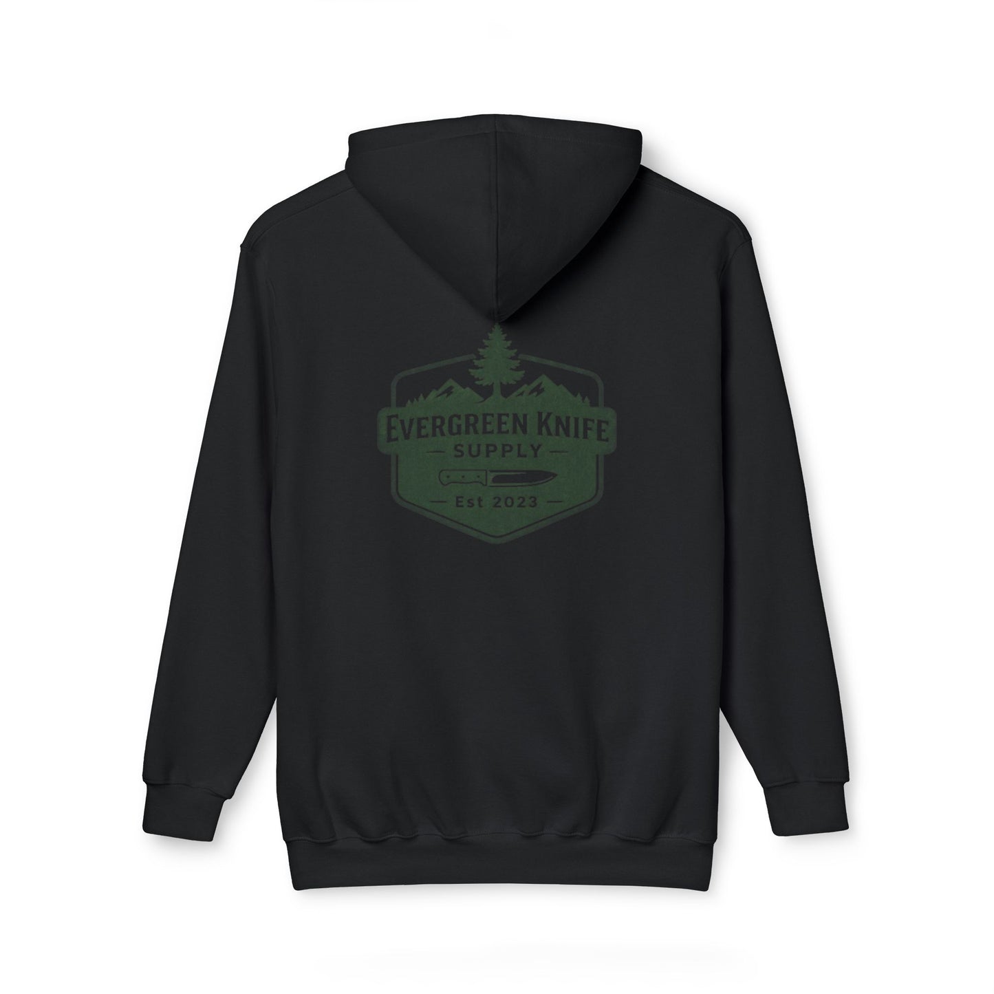 Evergreen Knife Supply Hoodie — Outdoor Camping Logo Pullover (Est. 2023)