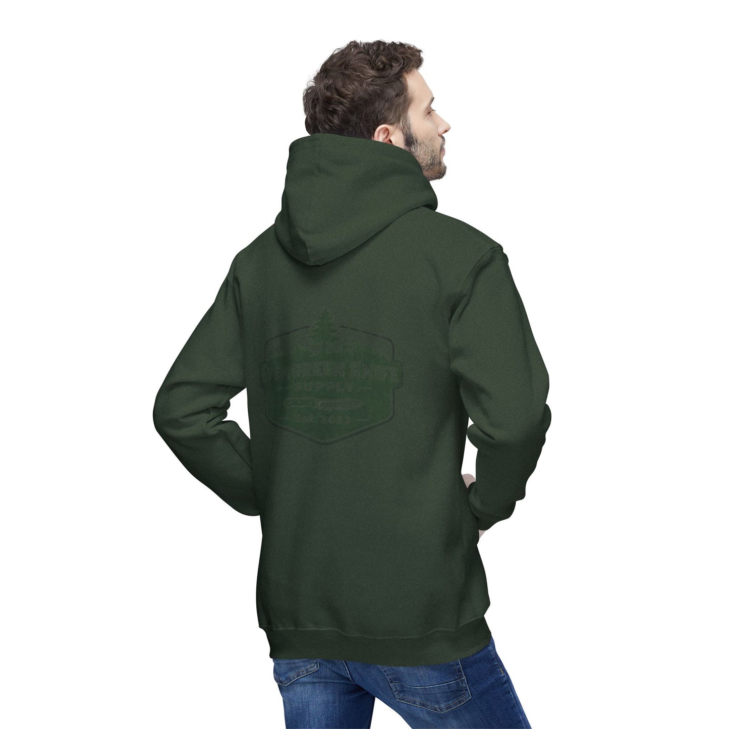 Evergreen Knife Supply Hoodie — Outdoor Camping Logo Pullover (Est. 2023)