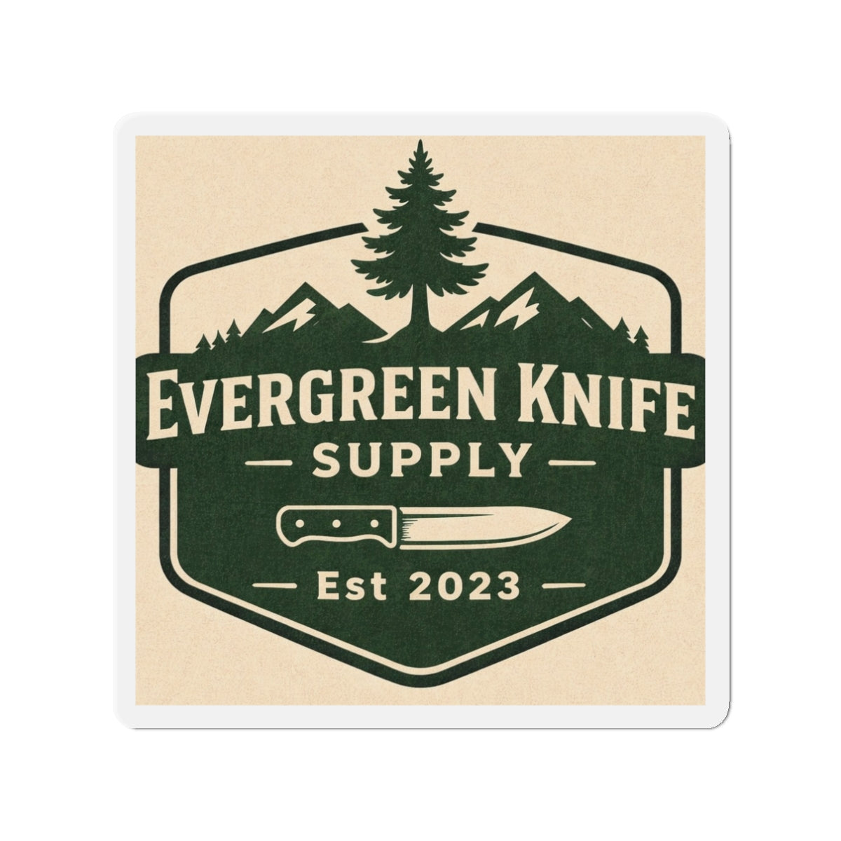 Evergreen Knife Supply Die-Cut Magnet — Outdoor Knife Logo Fridge Sticker (Est. 2023)