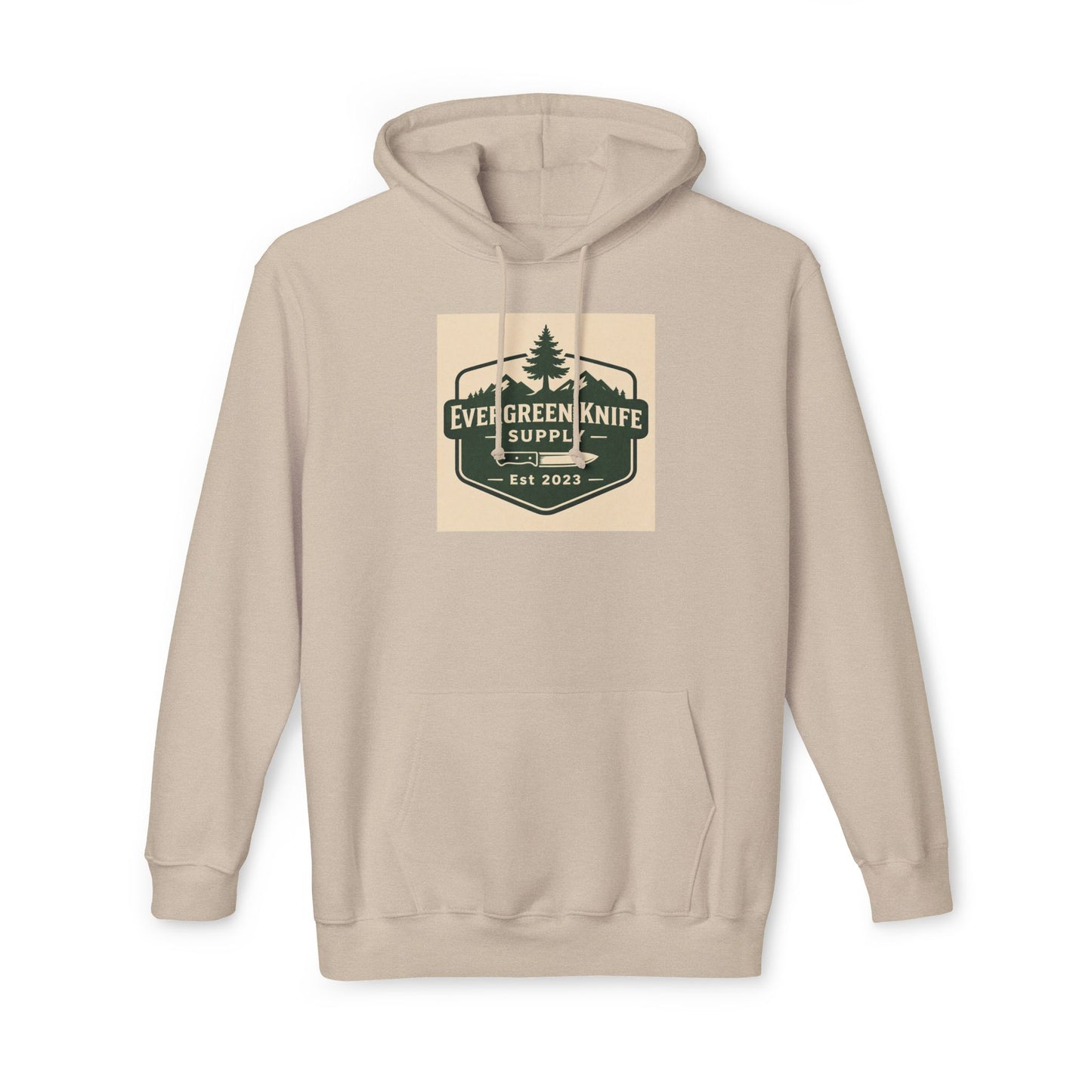 Evergreen Knife Supply Hoodie — Outdoor Camping Logo Pullover (Est. 2023)