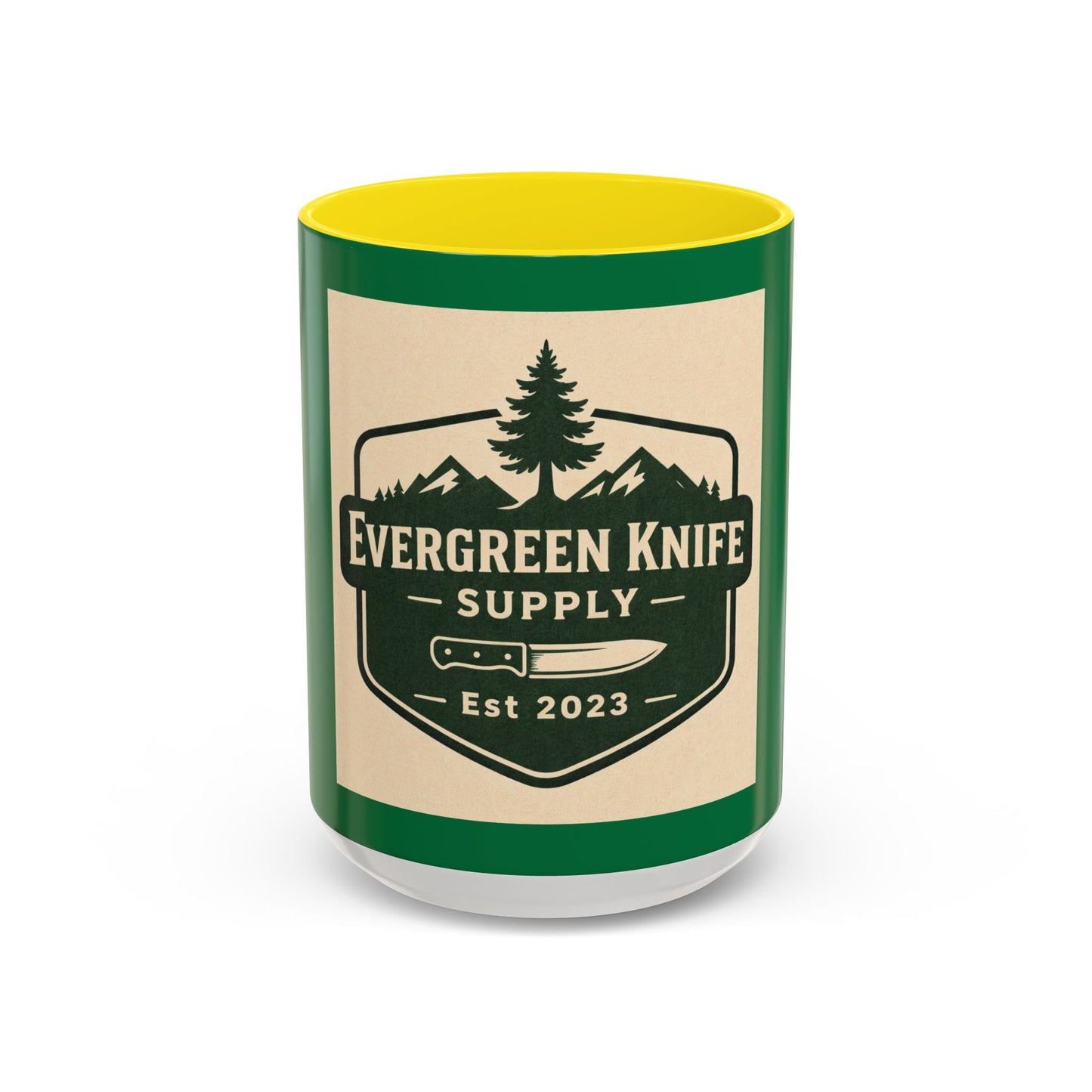 Evergreen Knife Supply Coffee Mug — Rustic Outdoor Camper 11/15oz Accent Mug
