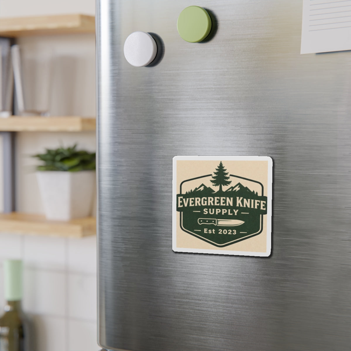 Evergreen Knife Supply Die-Cut Magnet — Outdoor Knife Logo Fridge Sticker (Est. 2023)