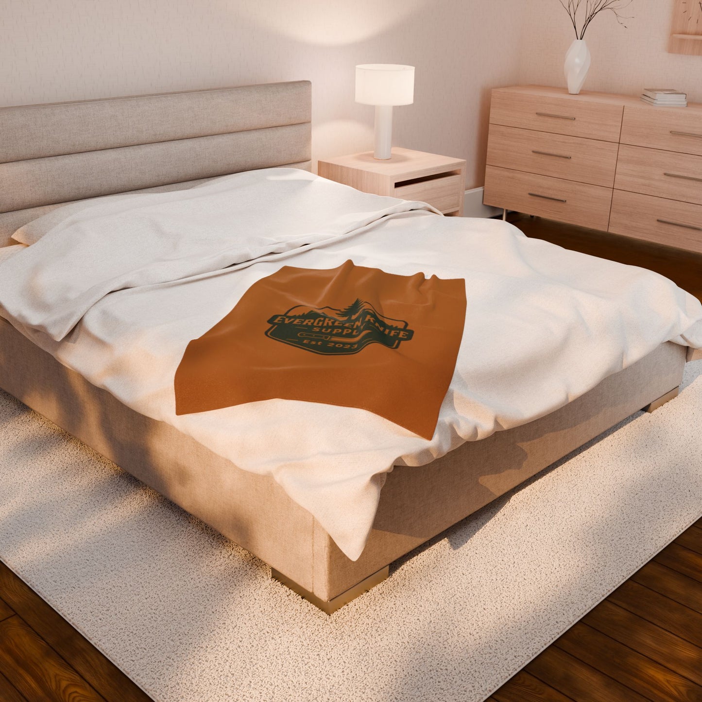 Evergreen Knife Supply Velveteen Plush Blanket — Outdoor Knife Logo Throw
