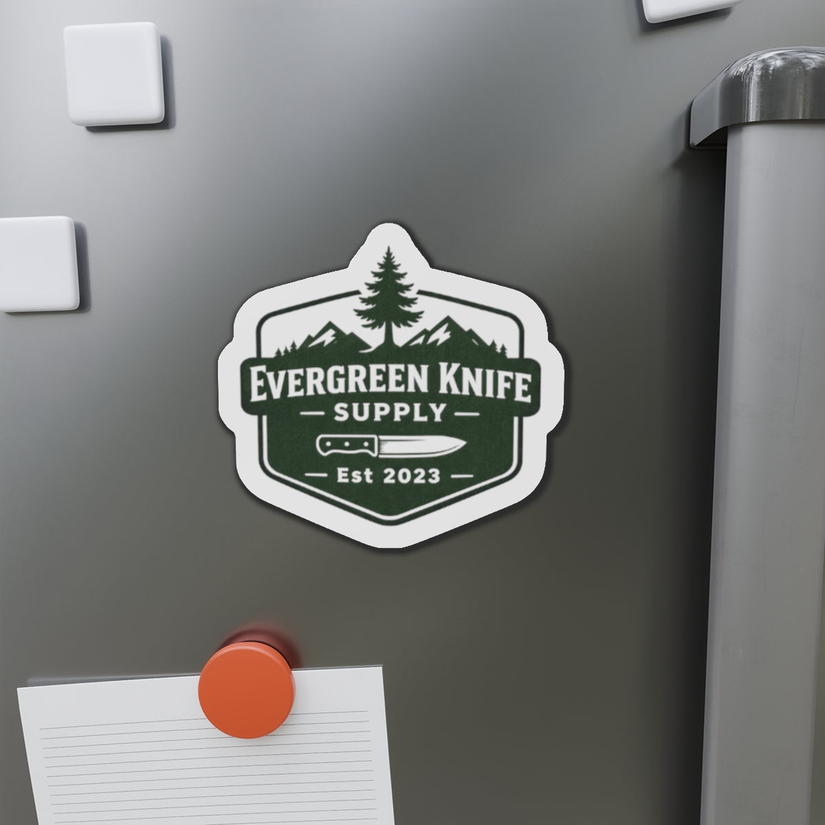 Evergreen Knife Supply Die-Cut Magnet — Outdoor Knife Logo Fridge Sticker (Est. 2023)